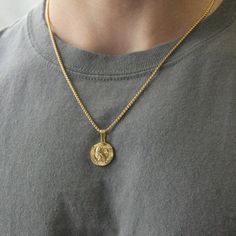 Gold Coin Pendant Rope Box Chain Necklace For Men or Women - Necklace - Boutique Wear RENN Gold Chain On Men, Men’s Jewlery Gold, Man Necklace Gold, Men’s Gold Chain Pendent, Necklace Men’s Gold, Men Pendant Necklace, Gold Coin Necklace As A Gift, Gold Coin Necklace For Gift, Gold Coin Necklace Perfect For Gifts