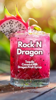 a dragon fruit drink on a wooden table