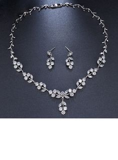 JJ's House Jewelry Sets Women's Wedding (Set of 3) Pierced Earrings Necklace Alloy Cubic Zirconia 1.10\"(Approx.2.8cm) 17.32\"(Approx.44cm) Silver Wedding & Party Jewelry. #JJ's House #JewelrySets #Women's #Wedding #Pierced #Earrings #Necklace #Alloy #CubicZirconia #Silver #Wedding&PartyJewelry Black And Silver Jewelry Prom, Hoco Necklaces Silver, Ornate Silver Jewelry Sets For Formal Occasions, Formal Silver Cubic Zirconia Bridal Necklace, Black Cubic Zirconia Necklace For Party, Silver Prom Jewelry, Wedding Party Jewelry, Prom Jewelry, Fancy Party