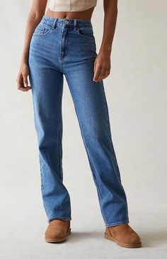 Medium Blue '90s Boyfriend Jeans 90s High Waist Blue Flare Jeans, Trendy Medium Wash Rigid Denim Flare Jeans, 90s High Waist Denim Blue Flare Jeans, Trendy Rigid Denim Summer Flare Jeans, 90s Style High Waist Denim Blue Flare Jeans, Trendy Rigid Denim Flare Jeans For Summer, Straight Denim Blue Jeans For Summer, Summer Flare Jeans In Denim, Dark Wash Straight Bottoms For Summer