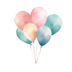 a bunch of balloons with watercolor paint on the bottom and one balloon in the middle