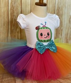 FREE SHIPPING on all orders within the US, no coupon code needed! Cocomelon Rainbow Birthday Tutu Outfit by Little Ladybug Tutus. Handmade Tutus for girls specializing in birthday party dresses, Halloween costumes, flower girl dresses, pageant tutus, 1st birthday tutus, and blinged Converse sneakers. We accept custom orders! ORDER PRODUCTION TIME Please check the top of our website's home page for current turn around time. Since all items are handmade at the time of purchase, there is a producti Cocomelon Rainbow, Ladybug Tutu, Dresses Halloween, Little Miss Characters, Birthday Party Dresses, 1st Birthday Tutu, Dresses Pageant, Handmade Tutu, Rainbow Tutu