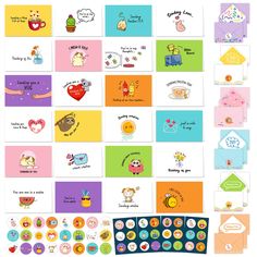 an assortment of cards and stickers for children's birthdays, including one with animals