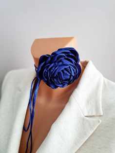 "Flower choker necklace. Handmade floral choker. Fabric flower choker. Elegant flower rose choker for women.  Blue flower choker. Small organza flower. Bridesmaid choker necklace. Christmas gift. Do you want to be irresistible at a party, holiday or just like that? The flower choker necklace will be the perfect accessory for you. The choker doesn't have a clasp so it's freely adjustable to your neck size. You can tie it comfortably for you. The flower can be moved and removed from the cord. It i