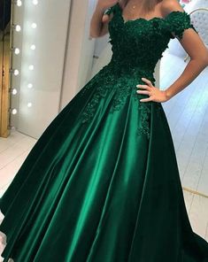 Green Ball Gown For Prom Season Party, Green Satin Ball Gown For Prom, Green Ball Gown For Party And Prom Season, Green Satin Ball Gown For Party, A-line Ball Gown With Sweep Train For Prom, Green Sweetheart Neckline Ball Gown For Party, Elegant Dresses For Debutante Ball And Party Season, A-line Ball Gown For Prom Party, A-line Ball Gown For Prom Season