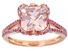 Bella Luce ® Esotica™ morganite simulant and lab created pink sapphire 2.63ctw square and round, Eterno™ 18k rose over sterling silver ring. Measures approximately 0.81"L x 0.38"W and is not sizeable. Pink Cushion Cut Morganite Jewelry, Pink Morganite Ring With Gemstone Accents, Pink Square Cut Gemstone Jewelry, Pink Morganite Jewelry With Gemstone Accents, Elegant Pink Square Cut Jewelry, Elegant Pink Square-cut Jewelry, Pink Cushion Cut Cubic Zirconia Rings, Pink Morganite, Diamond Simulant