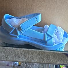 Lightweight Comfy Sandal, Good For All Day Wear Synthetic Ankle Strap Sport Sandals For Beach, Blue Synthetic Summer Sandals, Light Blue Open Toe Sandals For Summer, Blue Sport Sandals With Ankle Strap For Summer, Blue Ankle Strap Sport Sandals For Summer, Comfortable Light Blue Beach Sandals, Comfortable Blue Closed Toe Sandals, Blue Open Toe Sport Sandals, Blue Cushioned Sport Sandals For Summer