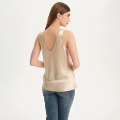 Front And Rear V-neck Women's Silk Tank Top 100% Mulberry Silk Sleevel – slipintosoft Chic Viscose V-neck Tank Top, Elegant Summer V-neck Camisole, Silk Tank Top With Built-in Bra For Night Out, Silk Cami Top With Built-in Bra, Sleek Sleeveless Satin Tank Top, Sleek Satin Sleeveless Tank Top, Elegant V-neck Top For Summer Party, Elegant Summer V-neck Top For Party, Silk V-neck Tank Top