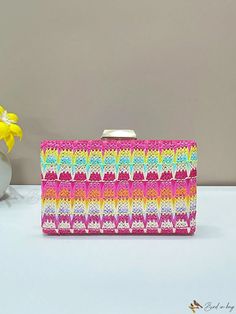 Bird in Bag - Lovely Mini Woven Beach Bag in Wave Pattern Trendy Beach Tote Box Bag, Trendy Vacation Clutch Bag, Multicolor Square Bag For Vacation, Trendy Square Box Bag For Beach, Summer Vacation Shoulder Bag Clutch, Summer Vacation Clutch, Casual Multicolor Box Bag For Travel, Pink Rectangular Crochet Bag For Summer, Spring Vacation Clutch Bag