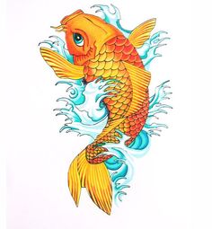 a drawing of a goldfish with water splashing around it