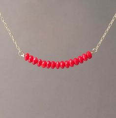 Red Coral Beaded Necklace available in gold, rose gold, or silver Elegant Red Necklace For Everyday, Elegant Red Everyday Necklace, Elegant Everyday Red Necklace, Red Dainty Jewelry With Round Beads, Red Necklace With Adjustable Chain For Everyday, Dainty Red Round Bead Jewelry, Dainty Red Necklace With Tiny Beads, Dainty Red Jewelry For Everyday, Red Dainty Round Beaded Jewelry