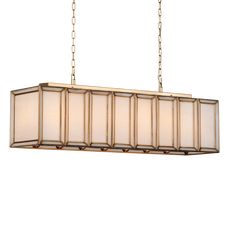 a rectangular light fixture hanging from a chain