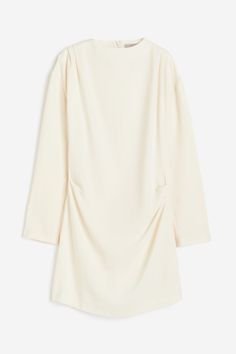 Short dress in woven fabric. Low stand-up collar  concealed zipper at back  and long sleeves. Pleats at waist for a gently draped effect. Unlined. Black Dresses Online, Active Swimwear, Elegant Cocktail Dress, Classic Black Dress, Dress H&m, Stylish Sweaters, Maternity Swimwear, Draped Dress, Knit Sweater Dress