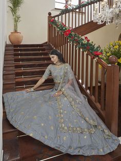 Buy beautiful sky grey art silk embroidered lehenga choli for celebrating upcoming festival celebration. Shop this fantastic lehenga choli which comes with Gajji Silk blouse and Gajji Silk dupatta. Semi-stitched Gray Traditional Wear With Zari Work, Gray Anarkali Set With Dupatta, Festive Gray Diwali Outfit Sets, Traditional Gray Festive Sets, Gray Traditional Festive Sets, Gray Festive Sets For Diwali, Gray Wedding Sets For Eid, Festive Gray Sets For Eid, Gray Anarkali Set With Zari Work