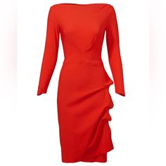 Red Crepe (72% Polyamide, 28% Elastant%). Long Sleeves. Boat Neckline. Step In And Pull Up Style. Fitted Skirt With Ruched Side. 38” From Shoulder To Hem. Imported. Euc! Worn Once. Formal Red Ruched Bodycon Dress, Elegant Red Bodycon Dress For Cocktail, Red Ruched Bodycon Dress For Evening, Elegant Red Sheath Midi Dress, Red Sheath Dinner Dress, Red Sheath Dress For Dinner, Red Ruched Bodycon Dress For Cocktail, Red Ruched Midi Dress For Formal Occasions, Formal Red Ruched Midi Dress