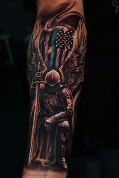 Tattoo Ideas For Police Officers, Law Enforcement Sleeve Tattoos For Guys, Sleeve Tattoos For Guys Christian, Swat Tattoos For Men, Police Inspired Tattoos, Police Sleeve Tattoo, St Michael Police Tattoo, Matthew 5 9 Tattoo Law Enforcement, Us Army Tattoos Men