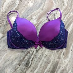 Basically Brand New Condition. No Call Outs. Victoria Secret Very Sexy Push Up Purple , Sparkles Size 36 D Victoria's Secret Party Bra With Removable Pads, Victoria's Secret Padded Party Bra, Purple Underwire Bra For Party, Victoria's Secret Purple Bra For Party, Victoria's Secret Purple Party Bra, Purple Push-up Bra With Padded Cups, Purple Underwire Bra For Night Out, Night Out Push-up Bra With Lined Body, Party Push-up Bra Partially Lined