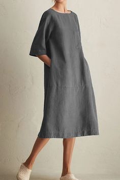 Casual Solid Patchwork Pocket O Neck A Line Dresses(6 Colors) A Line Dress, Dresses, Color