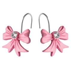 pair of pink bow earrings with crystal stone