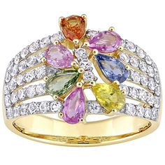 Featuring an array of colorful sapphire stones, this Stella Grace cluster ring adds a vibrant touch to any outfit. Featuring an array of colorful sapphire stones, this Stella Grace cluster ring adds a vibrant touch to any outfit. Metal: 14k gold Packaging: boxed Width: 14.8 mm Finish: polishedSTONE DETAILS Stone type: blue sapphire, pink sapphire, white sapphire, orange sapphire, yellow sapphire, green sapphire Total weight: 2 9/10 ct. Shape: pear, round Setting: prong Gemstones may have been tr Multicolor Sapphire Multi-stone Ring, Multicolor Multi-stone Sapphire Ring, Multicolor Sapphire Ring In Fine Jewelry Style, Multicolor Sapphire Gemstone Ring, Multicolor Sapphire Ring With Prong Setting, Multicolor Brilliant Cut Sapphire Ring For Formal Occasions, Multicolor Sapphire Ring With Diamond Accents, Multicolor Sapphire Ring With Brilliant Cut, Elegant Multicolor Brilliant Cut Sapphire Ring