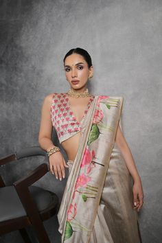 Saree Fabric : Tussar Silk Saree Color : Benjamin Cream Saree Length : 5.5 Meter Blouse Length : 0.8 Meter Saree Work : Floral Print All Over Wash : Dry Clean Product color may little differ as per the brightness or color settings of your device Floral Silk Saree Blouse Designs, Cocktail Saree, Cream Saree, Saree Paithani, Saree Kanjivaram, Sarees For Girls, Simple Saree Designs, Kanjivaram Saree, Paithani Saree