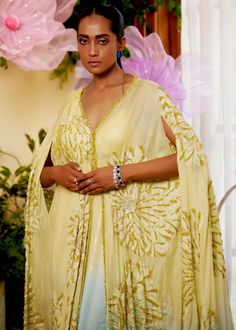 Kaftan Set, Motif Embroidery, Sequence Work, Summer Breeze, Festive Season, Floral Motif, Festival Season, Cape, Festival