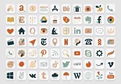 a large set of social icons in different colors and sizes, including the letter w