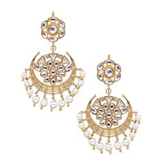 Love India by Blossom Box's Starburst Pearly Earrings comes in a gold plated finish with stunning polki stones & pearls to make these exquisite earrings really special - this pair are light in weight & can be paired with almost any outfit. Perfect accessory for every jewelry box! Handcrafted Metal: Metal Alloy, Gold Plated Stone: Polki Stones & Pearls Size: Length: 2.5" Width: 2.75" Closure: Post for Pieced Ears Gold Plated Pearl Drop Bridal Earrings For Festivals, Gold Chandbali Earrings With Jewels, Diwali Gold Plated Pearl Drop Earrings, Kundan Pearl Drop Earrings As Gift, Kundan Pearl Drop Earrings For Gift, Kundan Dangle Pearl Earrings Gift, Diwali Pearl Drop Earrings, Gold Plated, Glamorous Chandbali Earrings For Festive Occasions, Bollywood Style Pearl Earrings As Gift