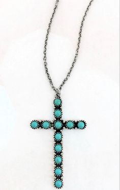 Turquoise Cross Necklace, Cowgirl Boutique, Faith Cross, Turquoise Cross, Gorgeous Necklaces, Wedding Necklace, Long Necklace, Necklace Set, Cross Necklace