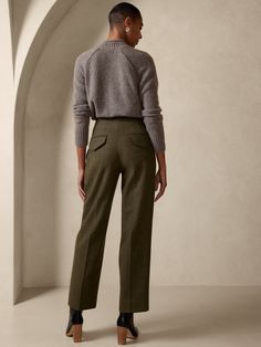 The art of dressing made easy.  Inspired by vintage designs, the Nessa Straight Pant is contemporary by nature with a modern fit with thoughtful touches from our past, like suspender buttons on a high-waisted silhouette of luxurious wool blend.  HIGH Wool Bottoms For Business Casual In Fall, Fall Bottoms With Welt Pockets, Fall Business Casual Wool Bottoms, High-waisted Wool Pants For Fall, Tailored Wide Leg Pants With Belt Loops For Fall, Fall High-waisted Wool Pants, Fitted Wool Wide Leg Pants For Fall, Classic High Waist Wool Wide Leg Pants, Chic Wool Wide Leg Pants With Pockets