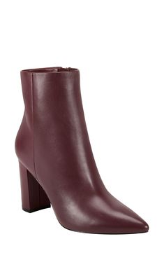 A curved, half-moon heel elevates a sleek and striking bootie crafted from supple leather in a pointy-toe silhouette.True to size. 3 1/4" heel (size 8.5). 5" shaft. Side zip closure. Cushioned footbed. Leather upper/synthetic lining and sole. Imported. Women's Shoes Formal Fall Heeled Boots With 4-inch Heel, Fall Heeled Boots With Stacked Heel And Pointed Toe, Elegant Pointed Toe Booties With Stacked Heel, Ankle Booties With 4-inch Heel For Fall, Elegant Booties With Stacked Heel And Pointed Toe, Fall Heeled Boots With Reinforced Heel And Pointed Toe, Sleek High Ankle Boots With 4-inch Heel, Formal Fall Boots With Sculpted Heel, Chic Pointed Toe Heeled Boots With Heel Tab