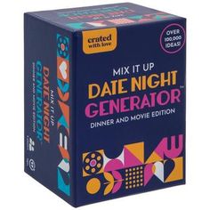 a box with the title'mix it up date night generator dinner and movie edition '