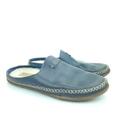 Brand: Ugg Style: Flat Loafer Color: Blue Euro Size: 38 Us Size: 7 Pattern: Solid Closure: Slip On Features: Leather, Cotton Interior Sold As Pictured( Please See Images For More Details ) ( Please Check On Brand's Website For More Details On Proper Fitting ) -30 Day Returns On Unused/Unworn Items -100% Authenticity Guaranteed -Items Ship Within 1-2 Business Days -Please Contact Us Regarding Any Issue Or Concern Thanks For Looking! Blue Closed Toe Slip-ons With Leather Sole, Blue Slip-on Slippers With Rubber Sole, Casual Blue Flat Slippers, Blue Slip-ons With Branded Insole, Winter Leather Slip-on Loafers, Blue Slip-on Slippers With Round Toe, Leather Slip-on Loafers For Winter, Casual Leather Slippers With Leather Footbed, Leather Slip-ons For Winter