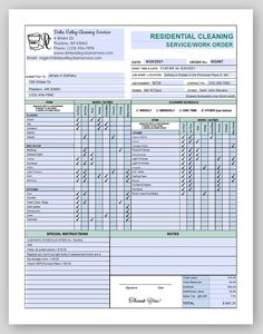 the residential cleaning service order form is shown in this file, and it includes an image of