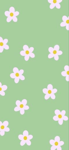 a green background with white and yellow flowers