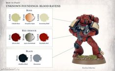 an image of a warhammer painted in red and grey colors with instructions on how to paint them