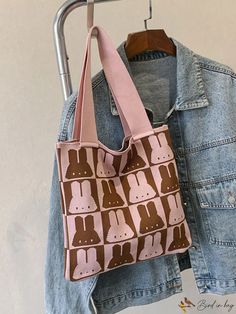 BirdinBag - Stylish Knitted Beach Bag with Spacious Single Shoulder Design for Women, featuring Adorable Cartoon Rabbit Pattern Bags Pattern, Rabbit Pattern, Cartoon Rabbit, Adorable Cartoon, Rabbit Cartoon, Word Wrap, Crochet Bag Pattern, Knitting Women, Crochet Bags