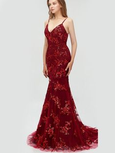 Glamorous Floor-length Mermaid Dress For Red Carpet, Glamorous Mermaid Dress For Prom And Red Carpet, Glamorous Mermaid Dress For Red Carpet And Prom, Glamorous Red Evening Dress With Spaghetti Straps, Glamorous Fitted Mermaid Dress For Red Carpet, Glamorous Backless Evening Dress For Red Carpet, Fitted Backless Evening Dress For Red Carpet, Glamorous Backless Red Carpet Evening Dress, Red Carpet Mermaid Dress With Sweep Train For Prom