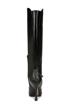 4" heel 14 3/4" shaft; 14" regular calf circumference 14 3/4" shaft; 16" wide calf circumference Side zip closure Leather upper/synthetic lining/rubber sole Imported Black High Shaft Boots With Reinforced Heel, Black High Shaft Heeled Boots For Work, Tall Black Heeled Boots For Formal Occasions, Black Heeled Boots With High Shaft In Calf Leather, Black High Shaft Calf Leather Heeled Boots, Black Calf Leather Heeled Boots With High Shaft, Black High Shaft Boots For Work, Fitted Leather Lined Knee-high Boots For Evening, Fitted Black Knee-high Boots With Leather Lining