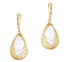 Add a touch of elegance to your look with the Adi Paz 14K gold mother of pearl lace design drop earrings. These stunning earrings feature a pear-shaped mother of pearl set in an open lace textured design, perfect for adding a sophisticated flair to any outfit. From Adi Paz. Elegant White Pierced Teardrop Earrings, Elegant White Teardrop Pierced Earrings, Luxury White Teardrop Earrings, Elegant Pierced Jewelry In Mother Of Pearl, Elegant Mother Of Pearl Jewelry, Elegant Filigree Drop Pearl Earrings, White Teardrop Earrings With Elegant Design For Gifts, Elegant Filigree Teardrop Drop Earrings, Elegant Filigree Teardrop Earrings