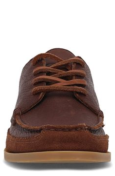 Hand-sewn from double-face leather using traditional moccasin construction, this easygoing lace-up shoe offers flexibility and barefoot-like comfort. Lace-up style Leather upper and lining/rubber sole Imported Derby Moc Toe Boots With Stitched Sole, Moc Toe Lace-up Boots With Rubber Sole For Hiking, Brown Lace-up Moc Toe Boots For Derby, Moc Toe Lace-up Hiking Boots With Rubber Sole, Derby Lace-up Shoes With Leather Sole And Moc Toe, Perfume Gift Sets, Perfume Gift, Fragrance Gift, Fragrance Gift Set