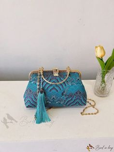 Bird in Bag - Blue Everyday Fabric Tote Bag, Chinese Cloud Embroidery Shoulder Bag, Rhinestone Decorated Clutch Evening Bag, Blue Handheld Evening Bag With Detachable Handle, Blue Mobile Phone Evening Bag, Blue Embroidered Satchel Bag, Blue Shoulder Bag With Mobile Phone Pocket For Party, Blue Party Shoulder Bag With Mobile Phone Holder, Elegant Embroidered Square Shoulder Bag, Elegant Square Embroidered Shoulder Bag, Embroidered Blue Rectangular Shoulder Bag, Rectangular Blue Embroidered Shoulder Bag