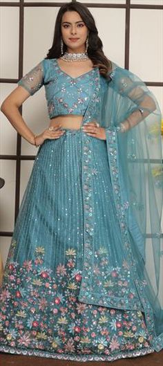 Blue color Lehenga in Net fabric with Embroidered, Sequence, Thread work Fitted Blue Sharara With Floral Embroidery, Light Blue Embroidered Sharara For Wedding, Embroidered Light Blue Sharara For Wedding, Blue Floral Embroidered Sharara For Festivals, Fitted Blue Embroidered Fabric For Reception, Blue Embroidered Sharara For Wedding, Embroidered Blue Sharara For Wedding, Blue Saree With Floral Embroidery For Reception, Blue Floral Embroidered Sharara For Wedding