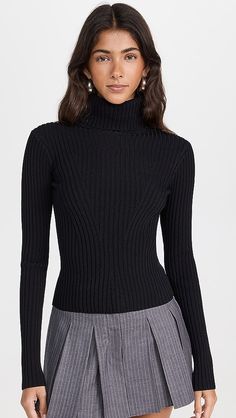 STAUD Jace Top | Shopbop Fitted Fine Knit Turtleneck, Fitted Fine Knit High Neck Turtleneck, Fitted Fine Knit Turtleneck Sweater, Chic Fitted Fine Knit Turtleneck, Fitted Fine Knit Turtleneck For Layering, Sleek Funnel Neck Turtleneck For Winter, Sleek Long Sleeve Turtleneck For Fall, Fitted Turtleneck For Winter Workwear, Fitted Fine Knit Solid Color Turtleneck