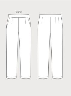 A classic trouser shape to last this season and far beyond. Regular fit trousers have a high waist and straight, full-length legs. Feature side slant pockets and a left side zipper opening. This basic pattern is our most adjustable pattern. In the assembly instructions, we guide you on how to raise or lower the rise, change the waist width, adjust the allowance mid front and alter the length. All depending on your own preference. Fabric needed:110-120 cm fabric widthXS 2.3 m / S 2.4 m / M 2.6 m Pant Flat Sketch, Drawing Pants, Technical Drawing Fashion, Trousers Sewing Pattern, Trousers Pattern, Average Body, Paper Sewing, Christmas Craft Kit, Basic Pattern