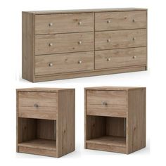 three pieces of furniture with drawers and shelves