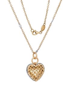 14k Two-Tone Gold Heart Pendant With Chain - Made in Italy View 2 Gold Heart Pendant, Heart Pendant Gold, Type S, Pendant With Chain, Gold Heart, Heart Of Gold, Lobster Claw, Heart Pendant, Two Tone