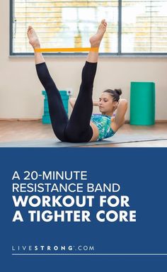 a woman doing exercises with the words, 20 - minute resistance band workout for a higher core