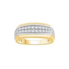 Designed with a rows of diamonds, this gold plated sterling silver wedding band handsomely signifies your commitment. Designed with a rows of diamonds, this gold plated sterling silver wedding band handsomely signifies your commitment.Click on this JEWELRY & WATCHES GUIDE to learn about fit, styles, materials and more! Metal: sterling silver Packaging: boxed Plating: 14k gold, rhodium Finish: polishedDIAMOND DETAILS Total weight: 1/2 ct. Shape: round Setting: pave Diamond weights are approximate Classic Bands With Diamond Accents And Cubic Zirconia, Gold Diamond Ring With Channel Set, Anniversary Bands With Diamond Accents In Fine Jewelry Style, Yellow Gold Bands With Diamond Accents For Anniversary, Yellow Gold Bands With Diamond Accents For Formal Events, Fine Jewelry Anniversary Bands With Diamond Accents, Fine Jewelry Bands With Diamond Accents For Anniversary, Anniversary Yellow Gold Bands With Diamond Accents, Yellow Gold Diamond Bands With Diamond Accents