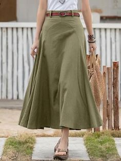 Women's Skirt Long Skirt Maxi Linen Black khaki Army Green Skirts Fashion Casual Daily S M L 2023 - US $29.99 Farm Dresses, Plus Size Long Skirts, Stylish Midi Skirt, Plus Size Long Dresses, Loose Skirt, Elastic Waist Dress, Button Skirt, Skirt Maxi, Mode Casual